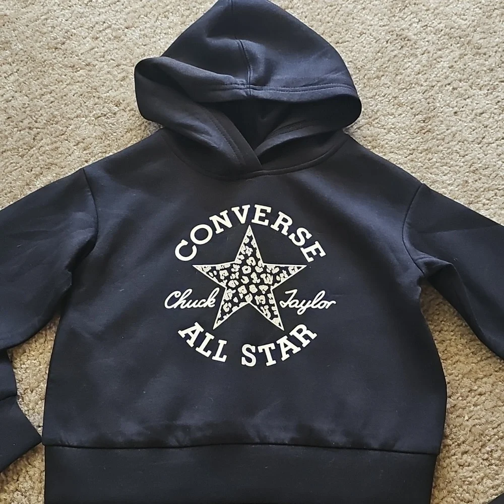 Converse Toddler Girls Knit Hoodie Pullover Sweatshirt Black Size 4